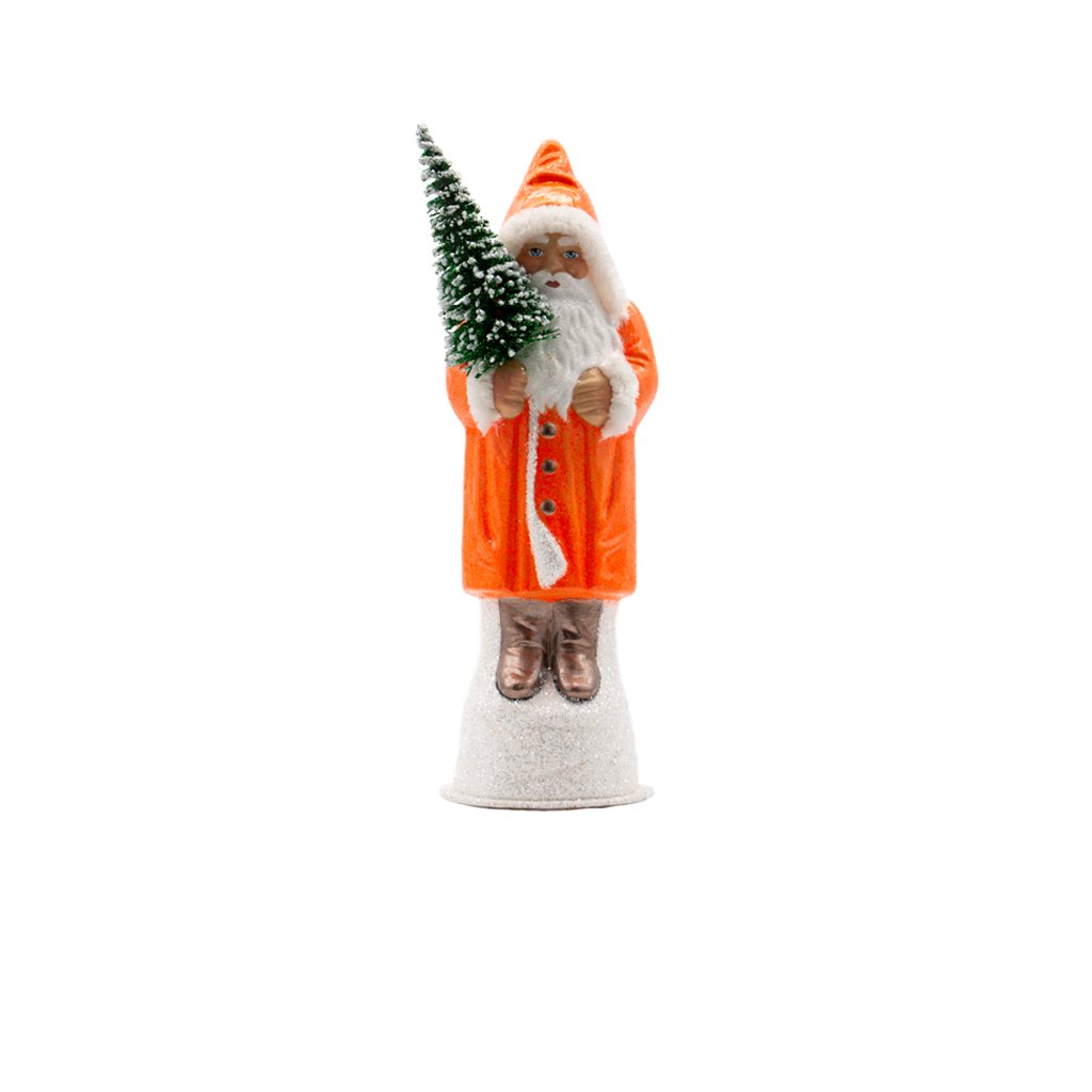 Papiermachéfigur Santa neonorange - mit Glitter und Chenille Rand