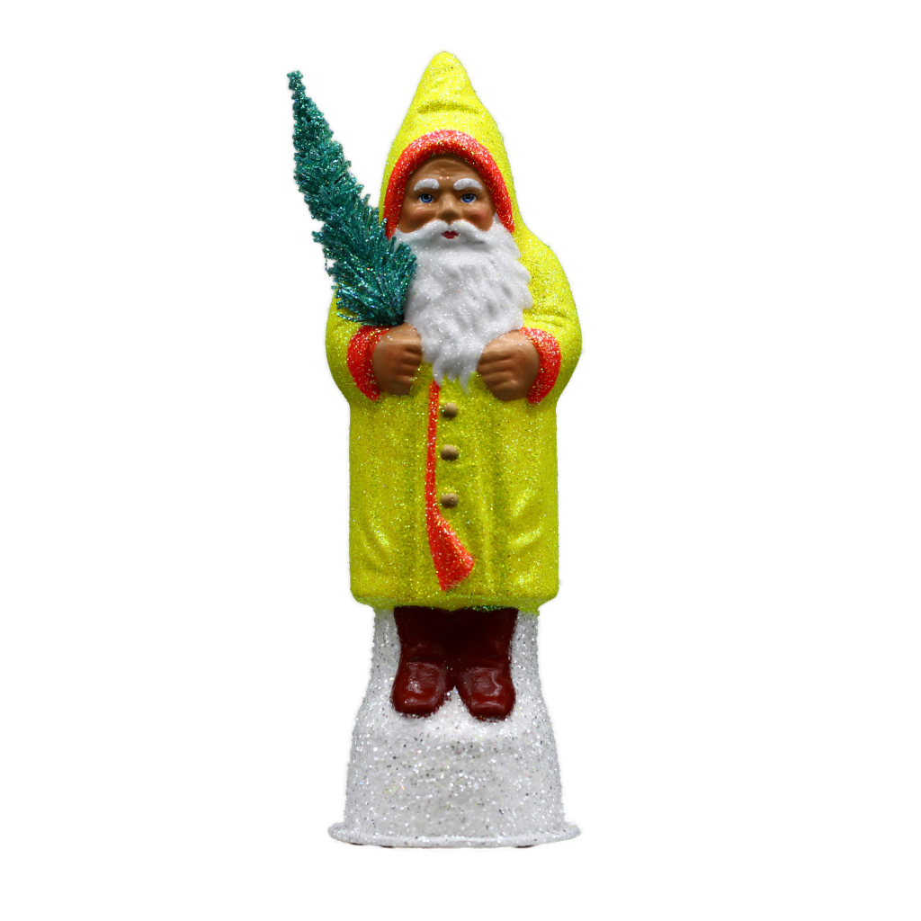 Papiermachéfigur Santa neongelb - mit Glitter und orangenen Rand