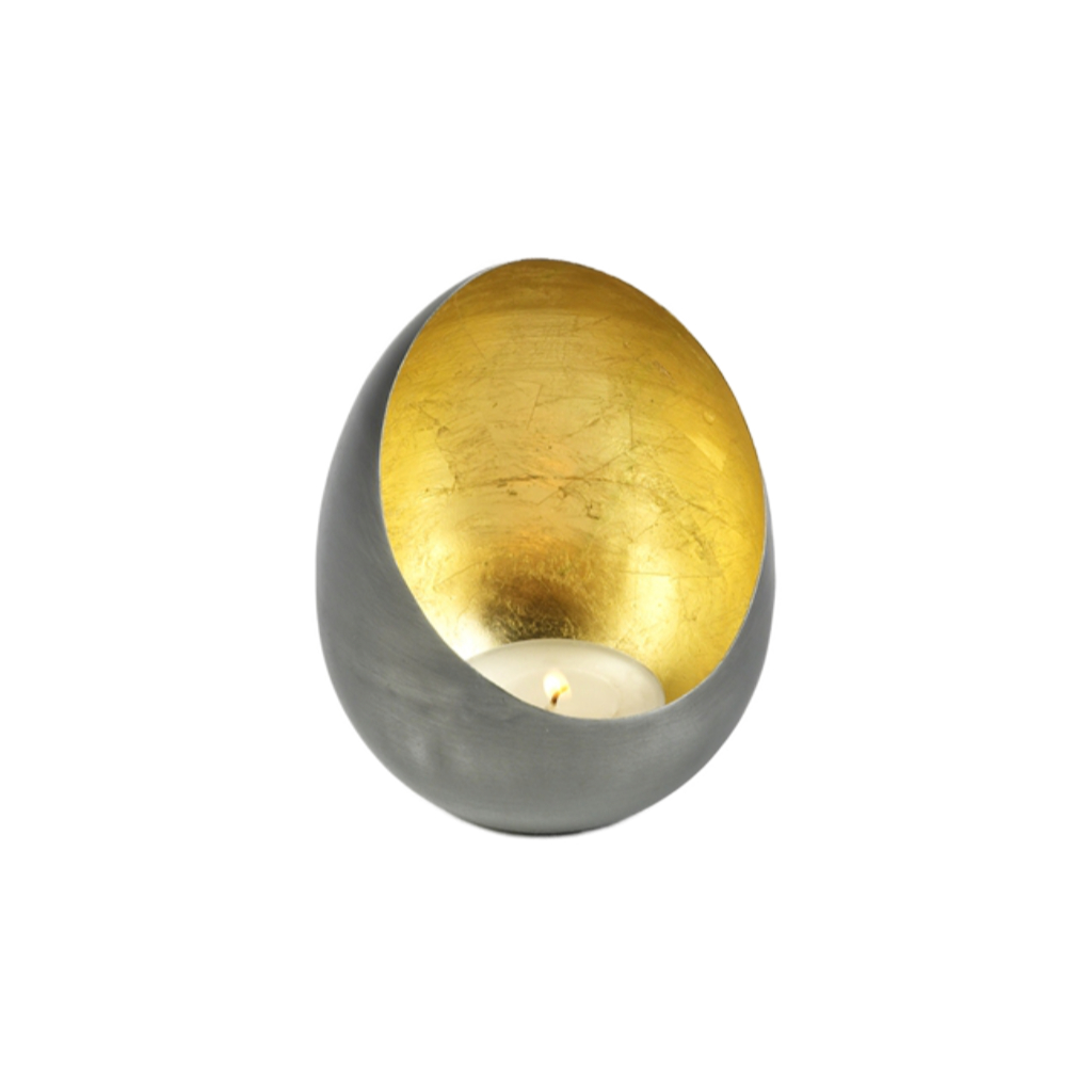 Windlicht Casati - naturgrau, Blattgold