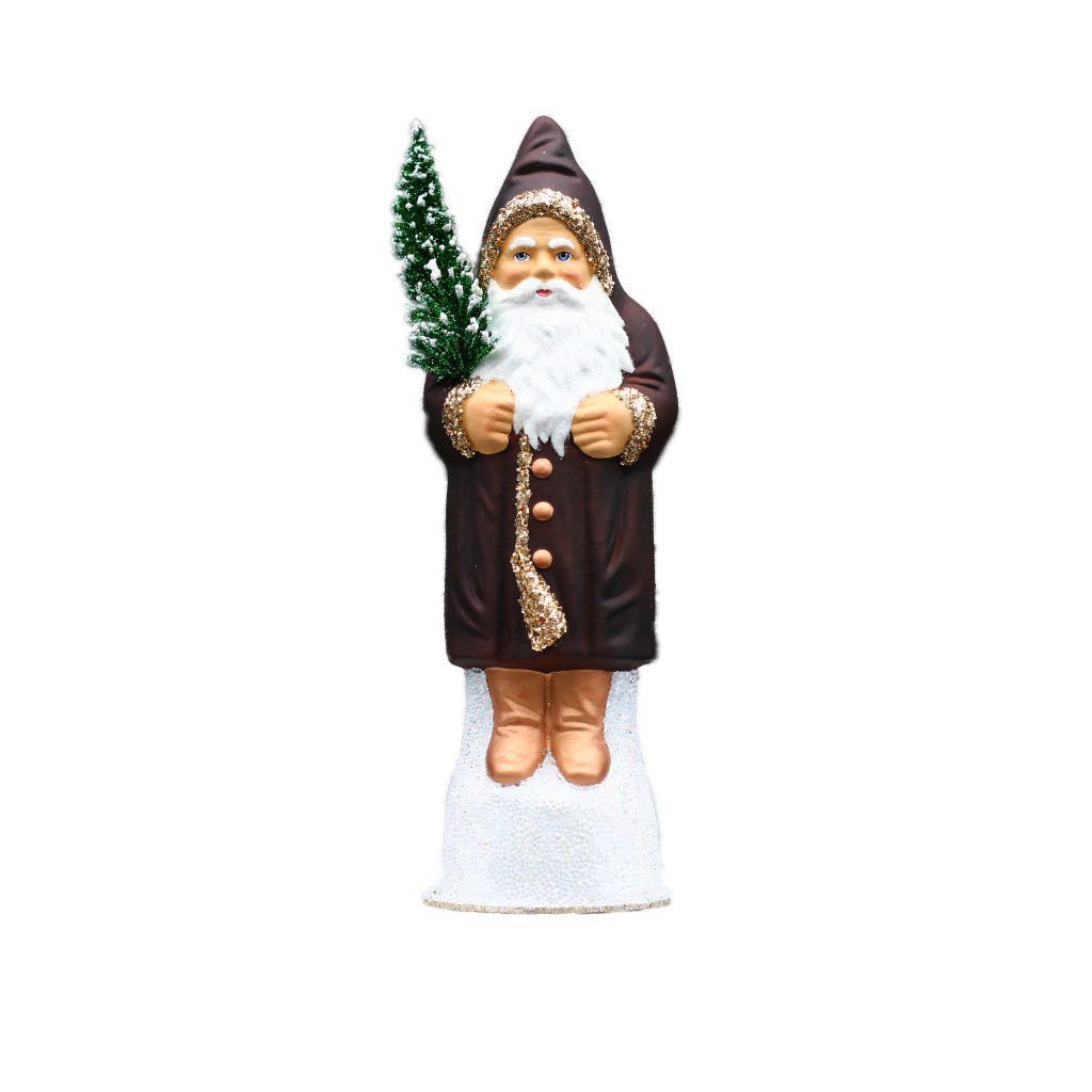 Papiermachéfigur Santa braun - lackiert mit kupfernen Schuhen