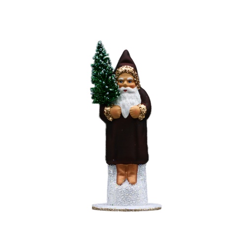 [15261 (15er)] Papiermachéfigur Santa braun - lackiert mit kupfernen Schuhen (H: 15 cm)