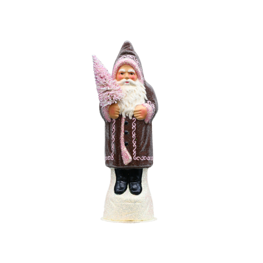 Papiermachéfigur Santa braun - mit rosa Rand und Perlen