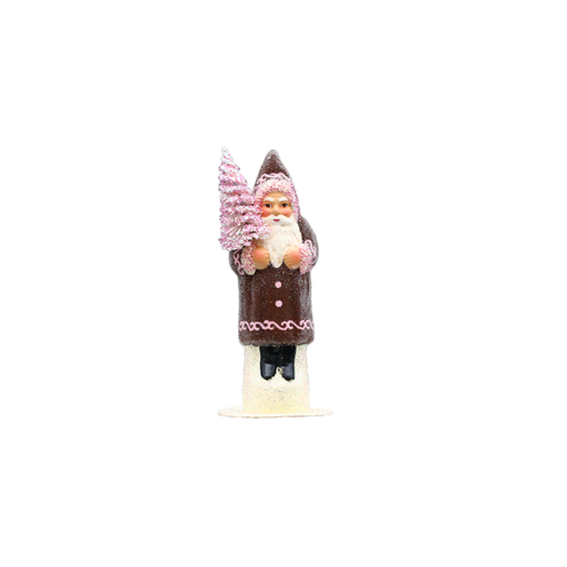 [01315] Papiermachéfigur Santa braun - mit rosa Rand und Perlen (H: 15 cm - schmal)