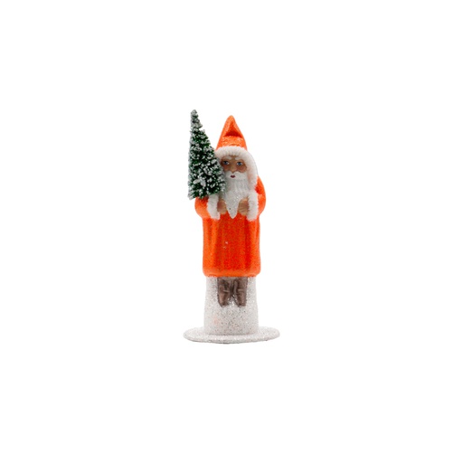 [15-er neonorange] Papiermachéfigur Santa neonorange - mit Glitter und Chenille Rand (H: 15 cm)