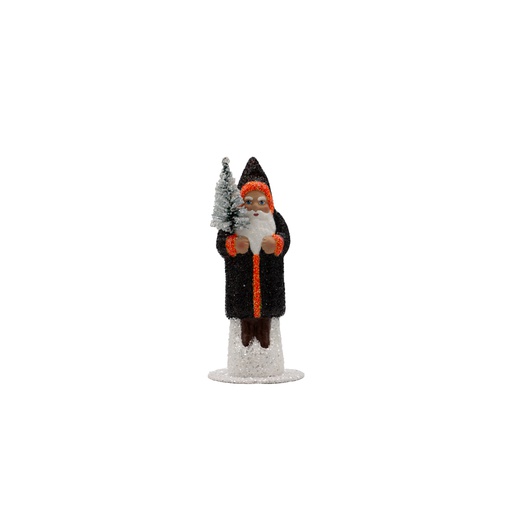 [black coat,orange egde 15er] Papiermachéfigur Santa - schwarz orange mit Glitter (H: 15 cm)