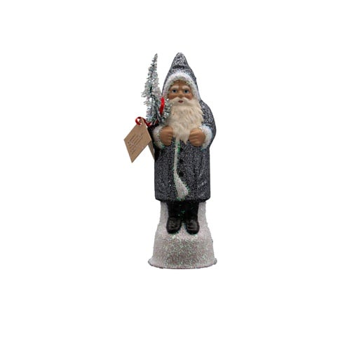 Papiermachéfigur Santa Gun Metal - mit Glitzer