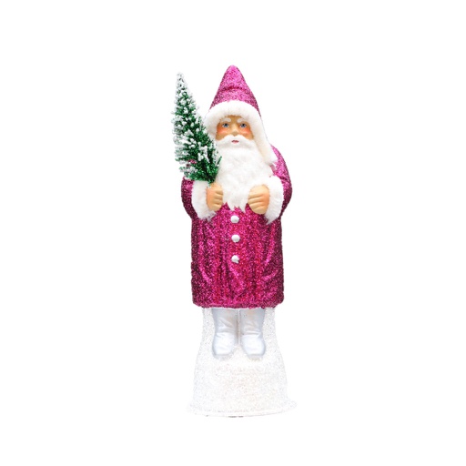 [26er- fuchsia] Papiermachéfigur Santa fuchsia - mit Glitter