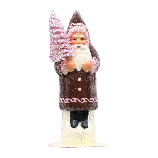 Papiermachéfigur Santa braun - mit rosa Rand und Perlen