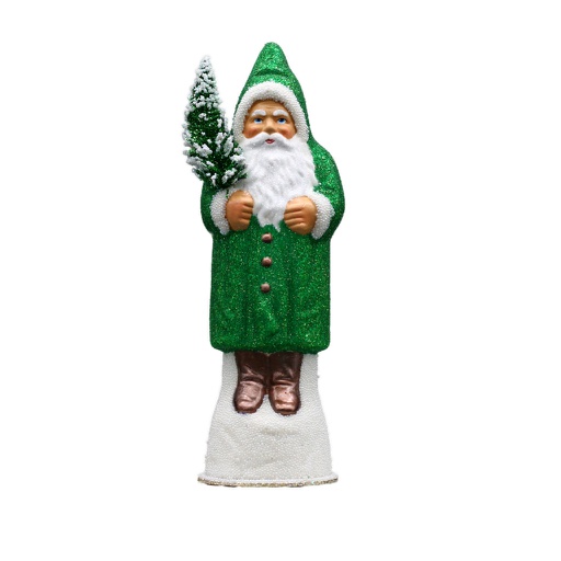 Papiermachéfigur Santa grün - mit Perlen und weißem Rand