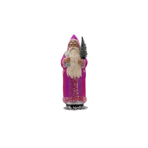 [2960-1] Papiermachéfigur Santa - pink mit Glitter und silbernen Sack